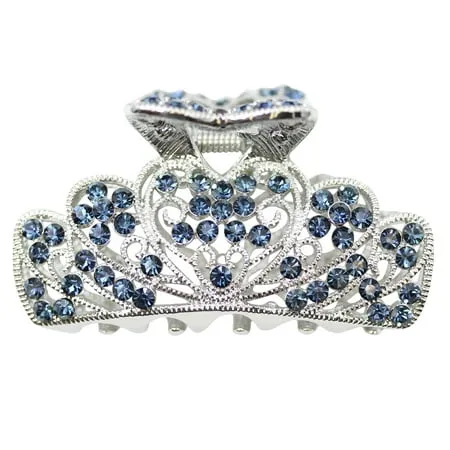 Navy Blue Rhinestone Crystal Floral Hair Claw Clips