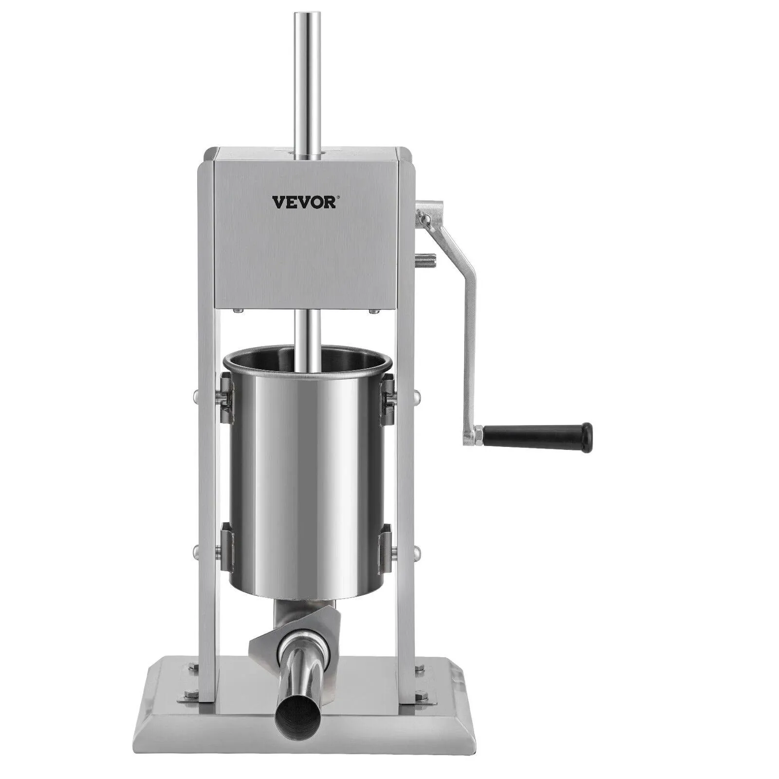 VEVOR Manual 7LBS/3L Capacity, Two Speed 304 Stainless Steel Vertical Stuffer, Sausage Filling Machine with 4 Stuffing Tubes, Suction Base for Household or Commercial Use, 3L/7LBS, Silver