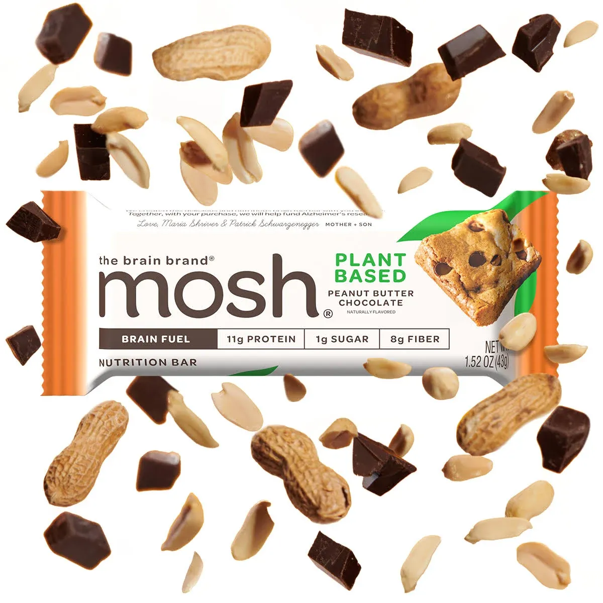 MOSH Peanut Butter Chocolate Plant Based Keto Protein Bars, High Protein, Gluten Free, Brain Healthy Snack with Ashwagandha, and Lion's Mane, 12 Count