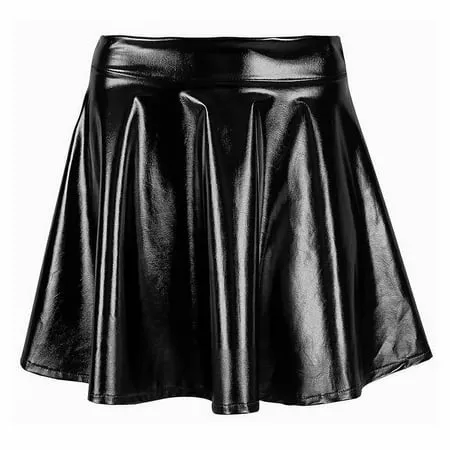 EXCHIC Women's Shiny Metallic Wet Look Stretchy Flared Mini Skater Skirt