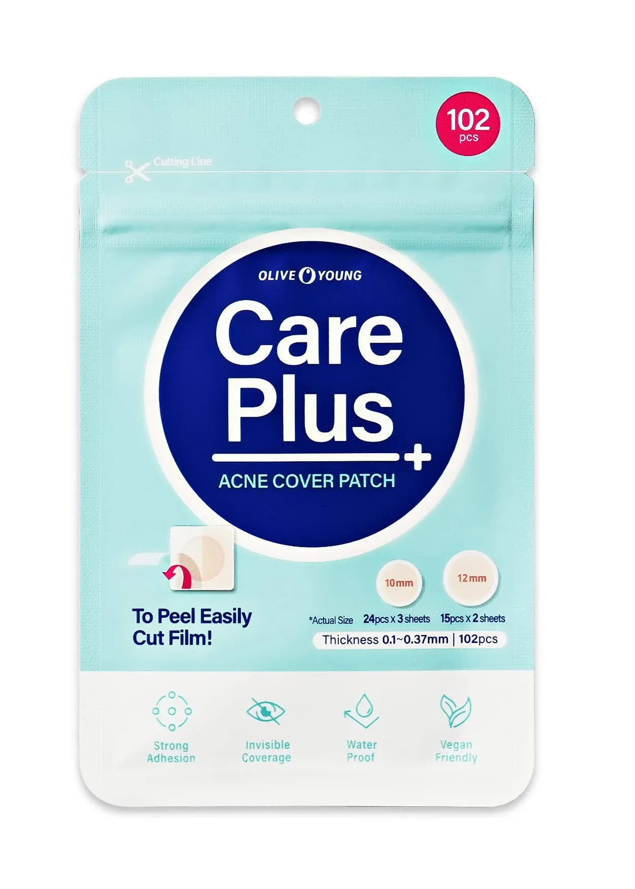 Olive Young Care Plus Spot Patch 1 Pack | Hydrocolloid Acne Korean Spot Patch to Cover Zits, Pimples and Blemishes, for