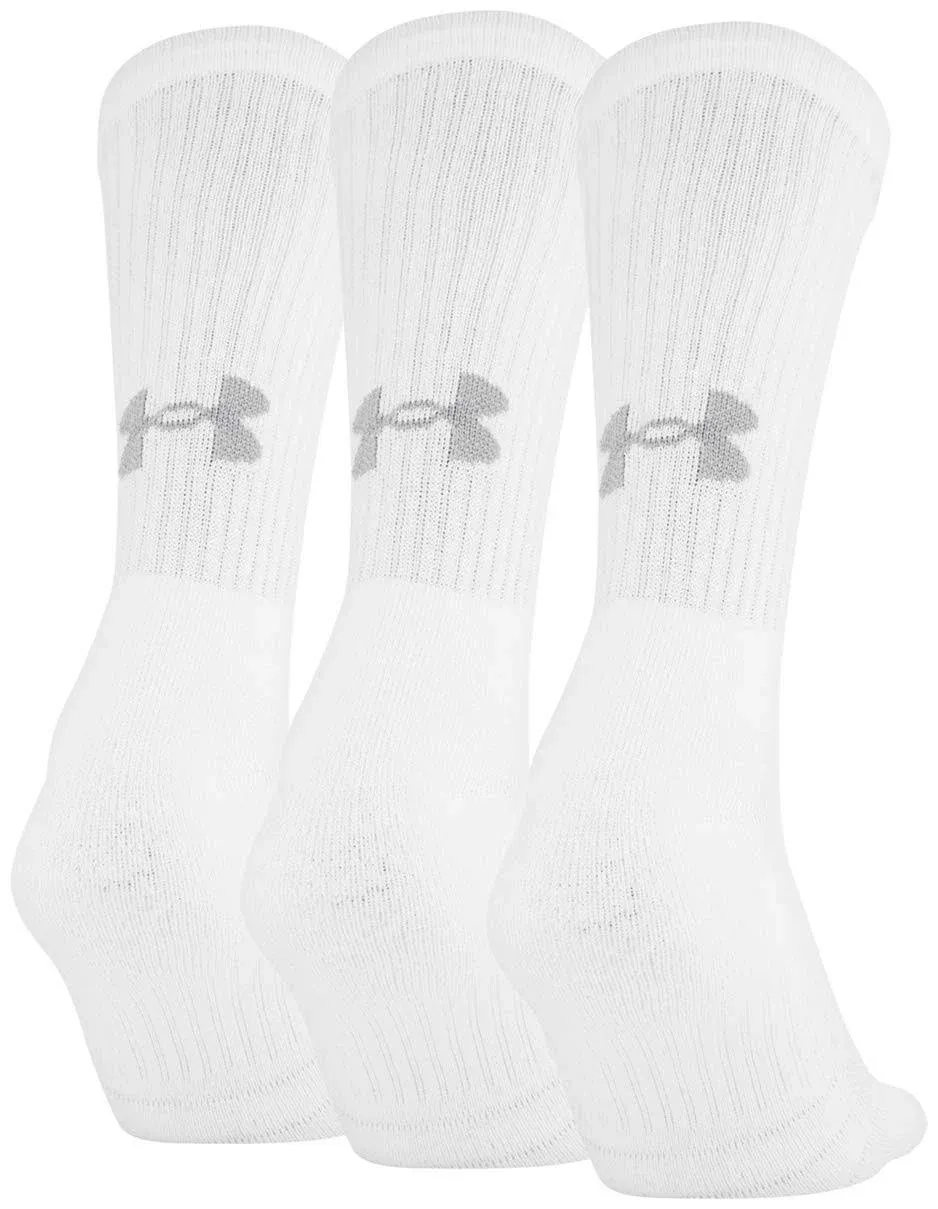 NEW 3 PAIRS UNDER ARMOUR UA TRAINING MENS CREW COTTON SOCKS SIZE 8-12 WHITE