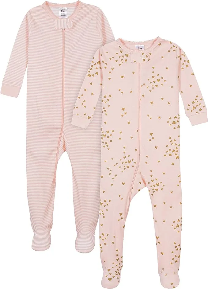 Gerber Baby Girls' 2-Pack Footed Pajamas