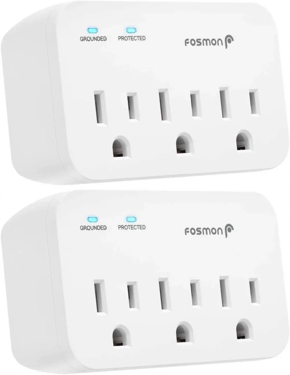 Fosmon 3 Outlet Surge Protector 2 Pack, 1200J Wall Mount Multi Plug Adapter Tap Extender, 1875 Watts Portable Travel Size for Indoor, Office, Dorm R