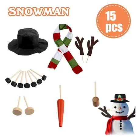 Snowman Decorating Kit, 16Pcs Christmas Snowman Decorating Making Kit Outdoor Fun Christmas Winter Holiday Party Decoration Gift, Xmas Holiday Winter Party snow man kit Outdoor Fun Supplies for Kids