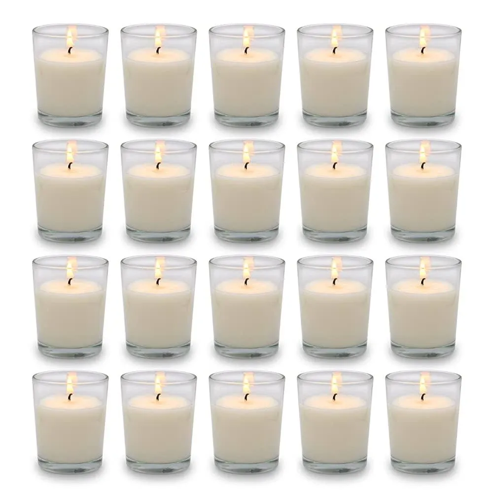 UNICY Set of 20 White Votive Candles Clear Glass Filled Unscented Soy Wax Candle ...