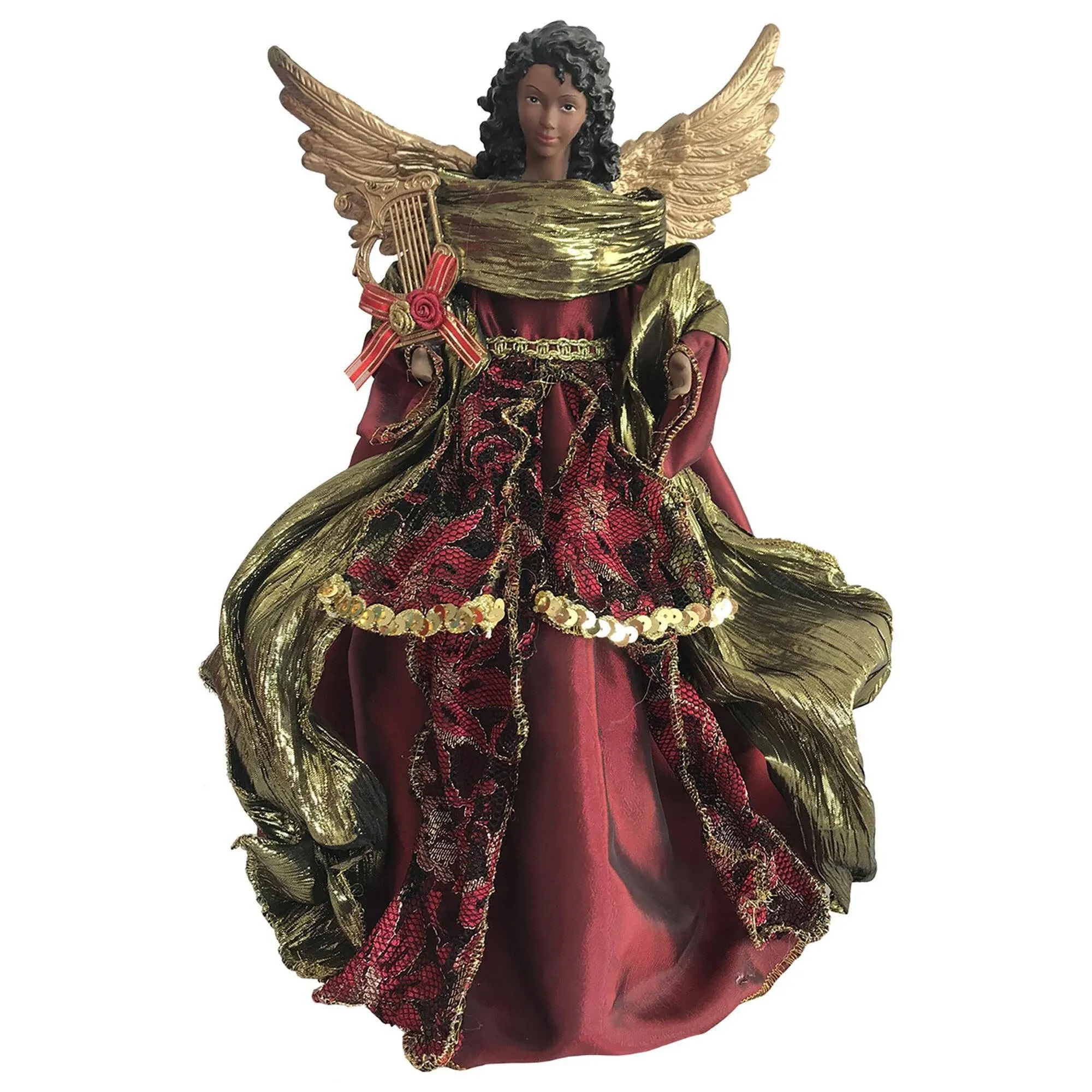 Santa&#039;s Workshop African American Angel Christmas Tree Topper 16 Inch