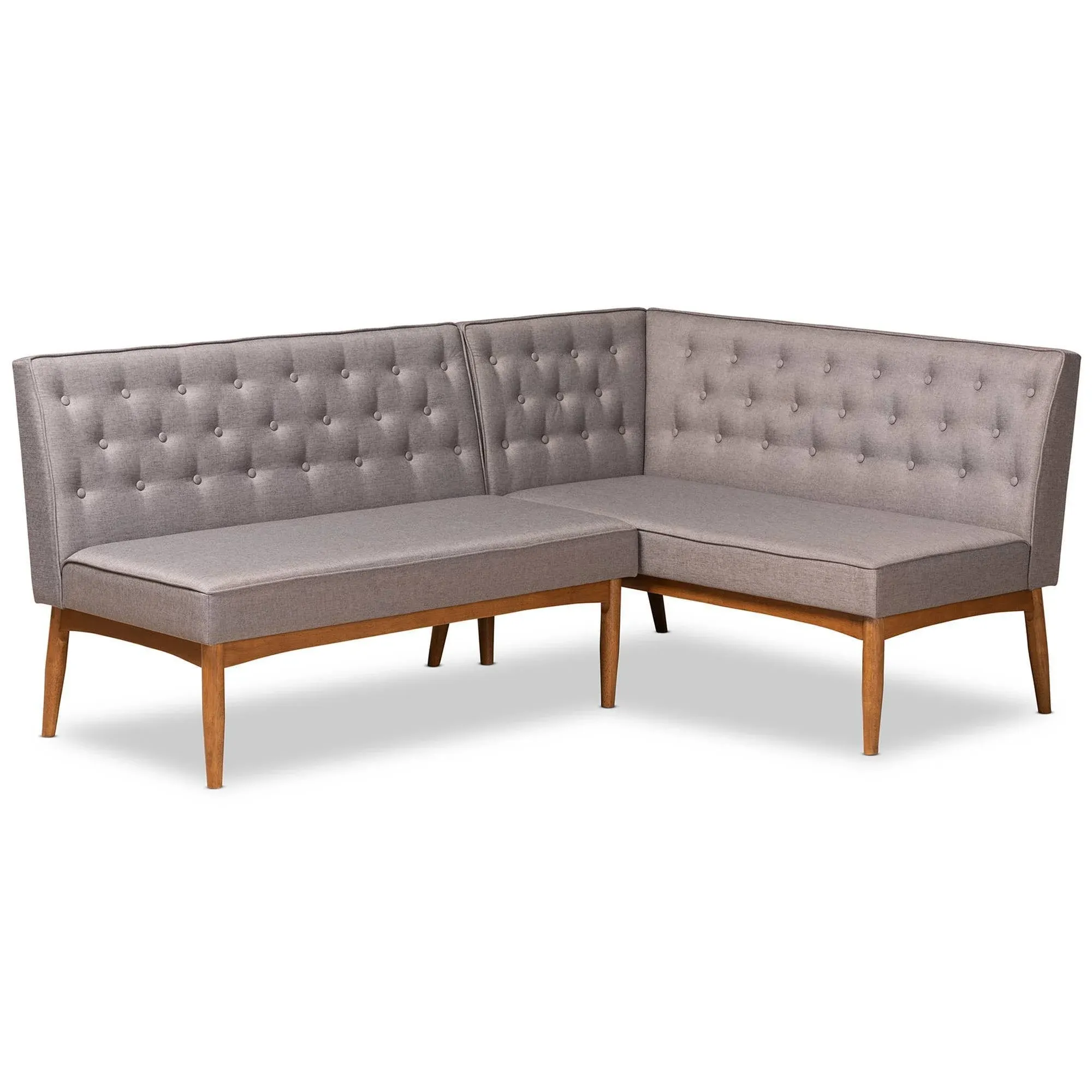 Baxton Studio Arvid Mid-Century Modern Upholstered 2-Piece Wood Dining Corner Sofa Bench