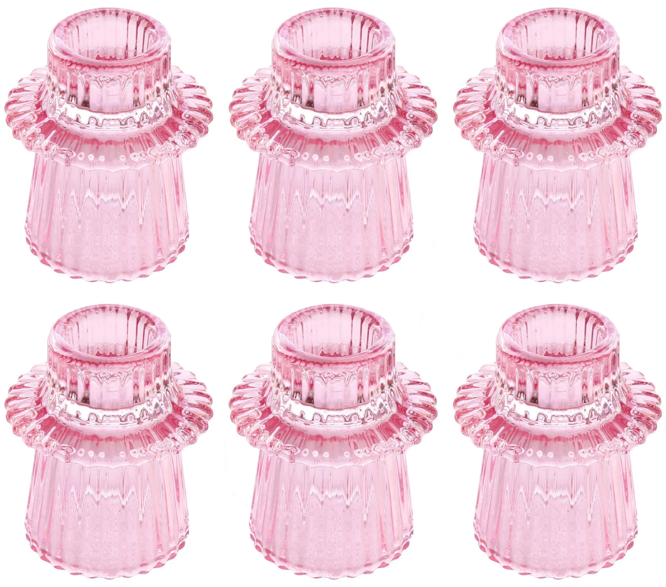 Vixdonos Pink Candle Holders Set of 6 Glass Tealight Candle Holders for Table Centerpieces and Wedding Decor(M)