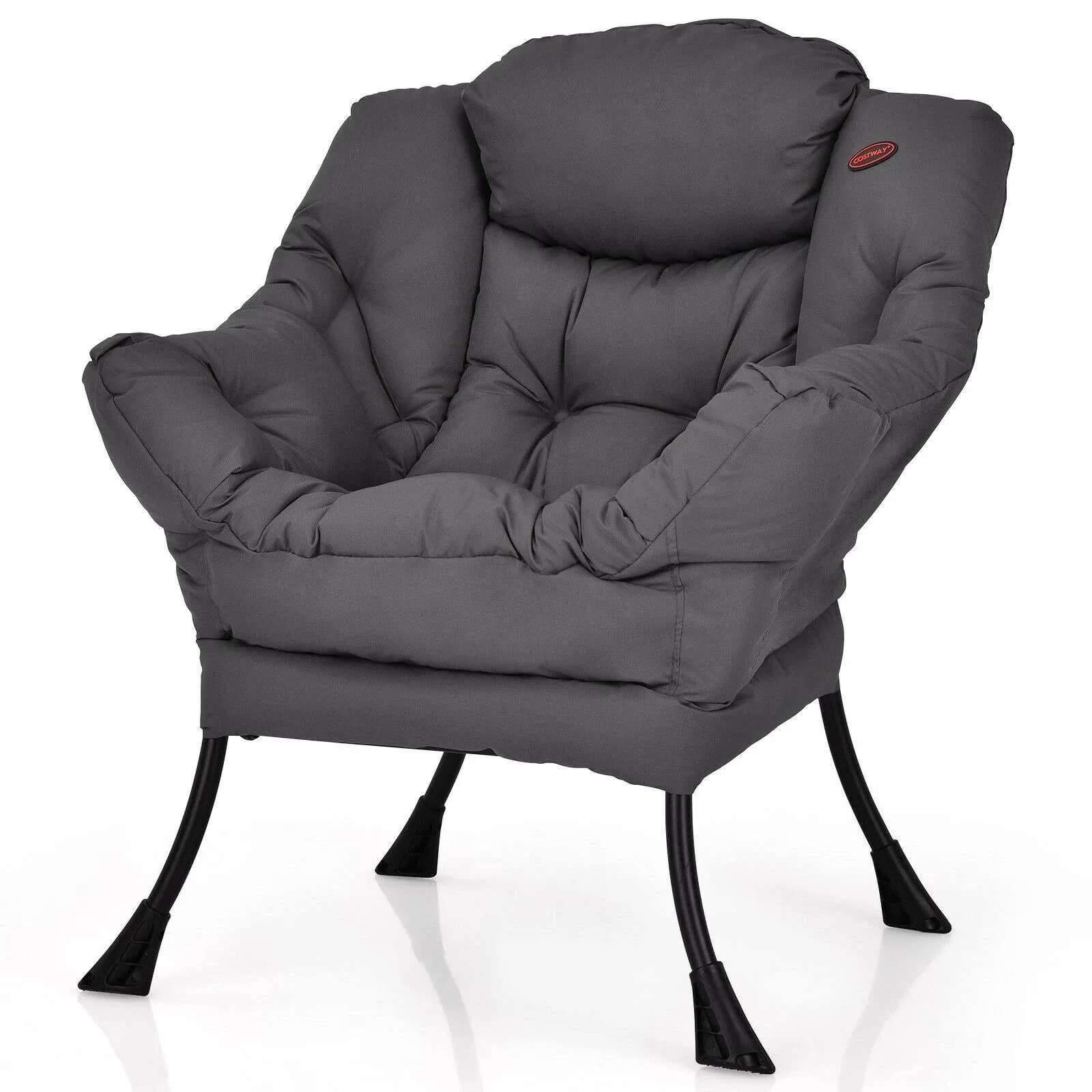 Modern Polyester Fabric Lazy Chair with Side Pocket, Gray