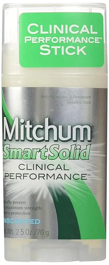 Mitchum Men Smart Solid Antiperspirant Deodorant, Unscented, 2.5oz.