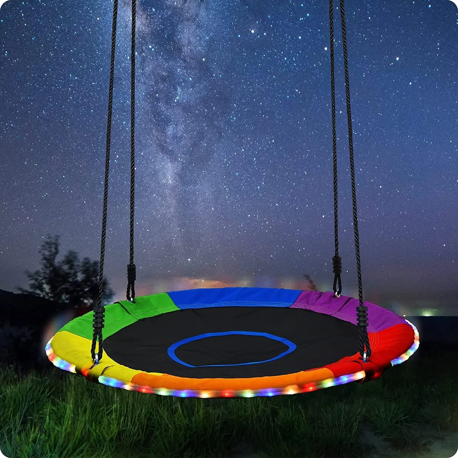 700lbs 40 Inch Saucer Tree Swing for Kids Adults Outdoor with LED Lights, 2 Tree Hanging Straps - Red