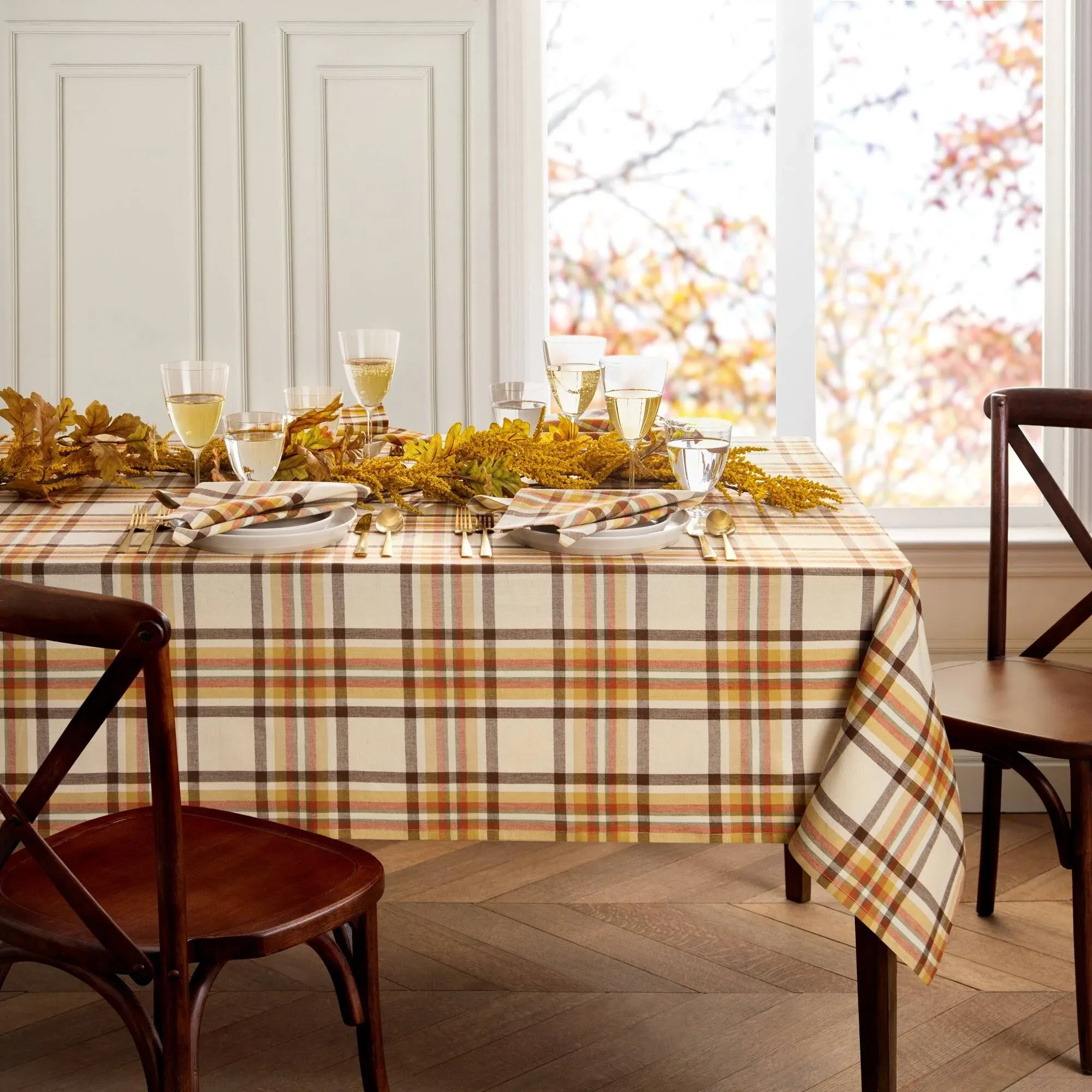 Elrene Home Fashions Russet Harvest Woven Plaid Cotton Tablecloth for Fall/Thanksgiving, 52"x70" Rectangle