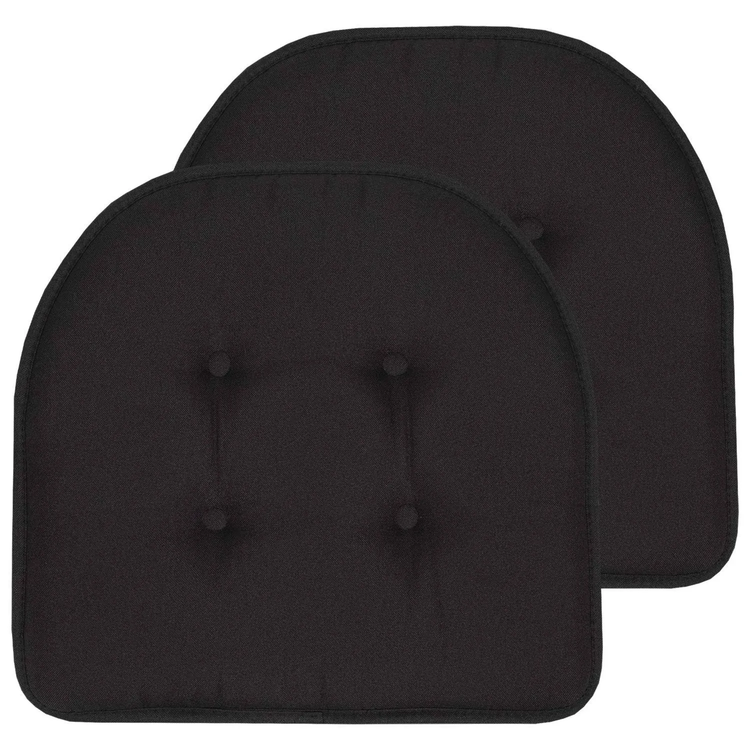 Sweet Home Collection Chair Cushion Memory Foam Pads Tufted Slip Non Skid Rubber Back U-Shaped 17" x 16" Seat Cover, 4 Count (Pack of 1), Charcoal Gray