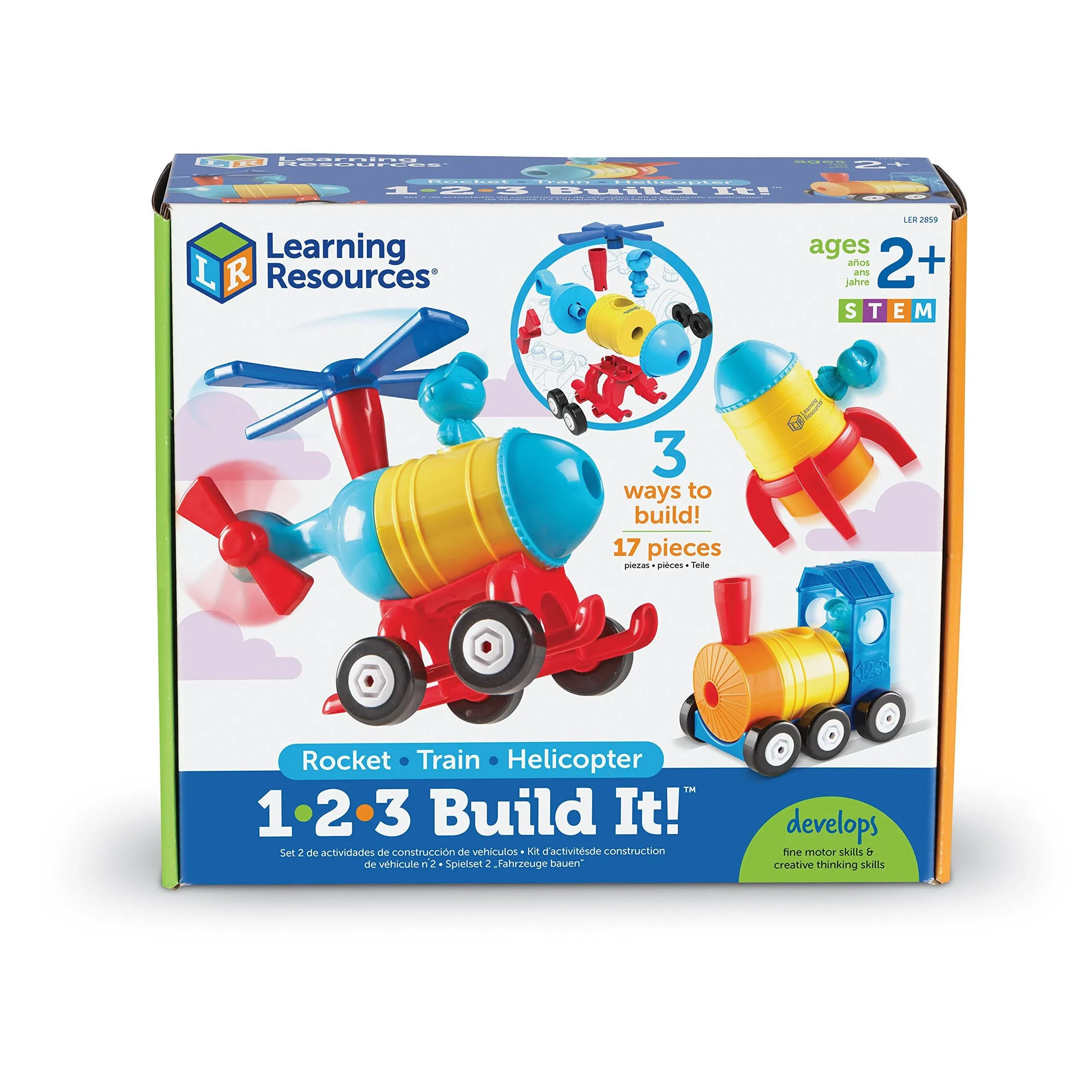 Learning Resources 1-2-3 Build It! Train-Rocket-Helicopter STEM Dexterity Building Set