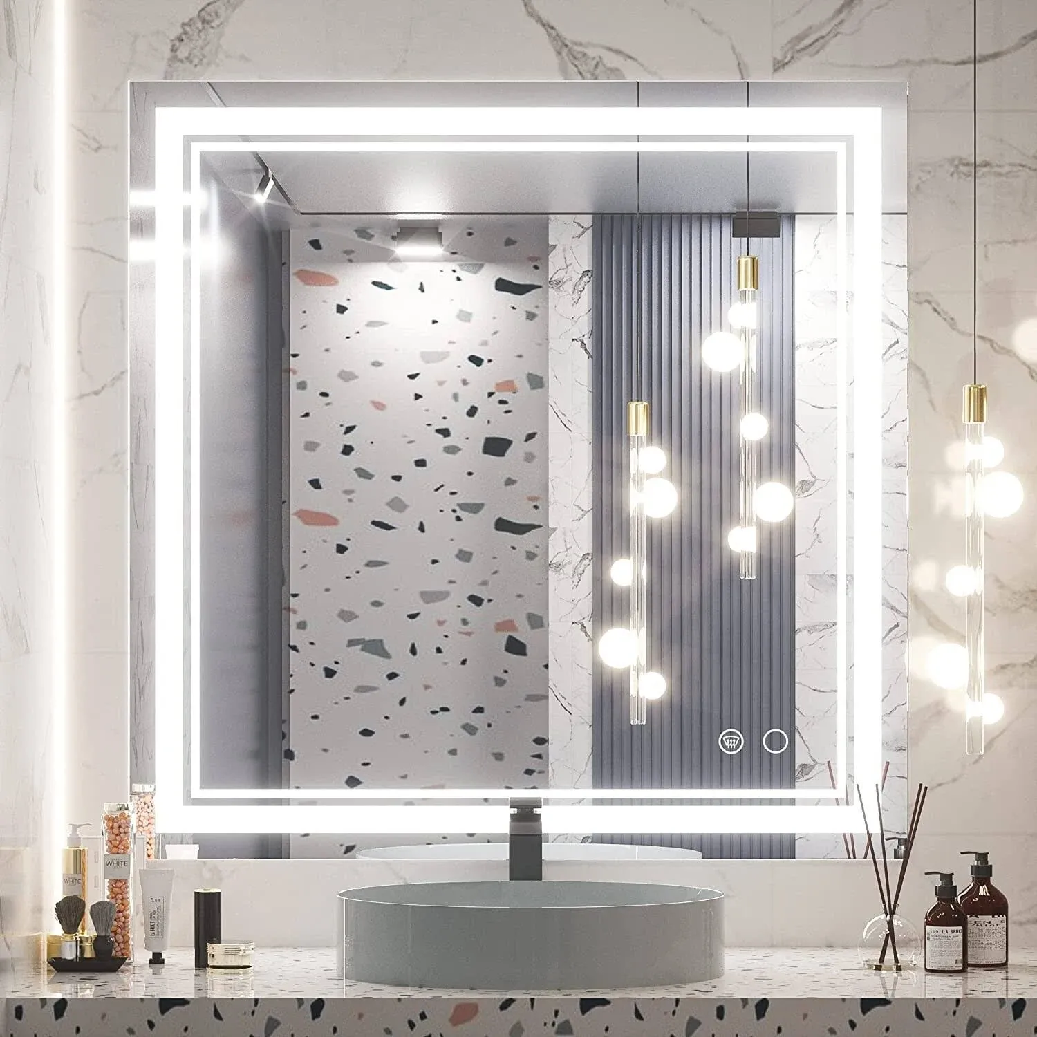 Keonjinn LED Bathroom Vanity Mirror Wall Mounted Anti-Fog Dimmable Mirror - 30x36