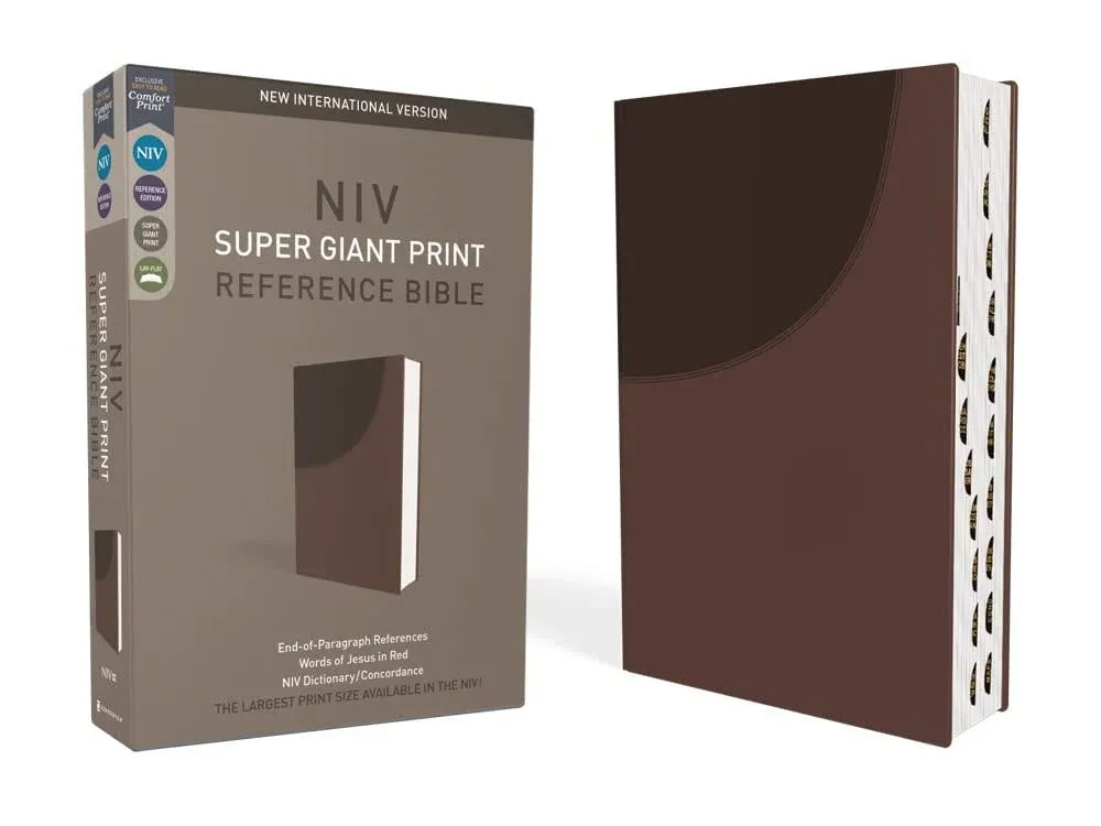 NIV, Super Giant Print Reference Bible, Leathersoft, Brown, Red Letter, Thumb Indexed, Comfort Print