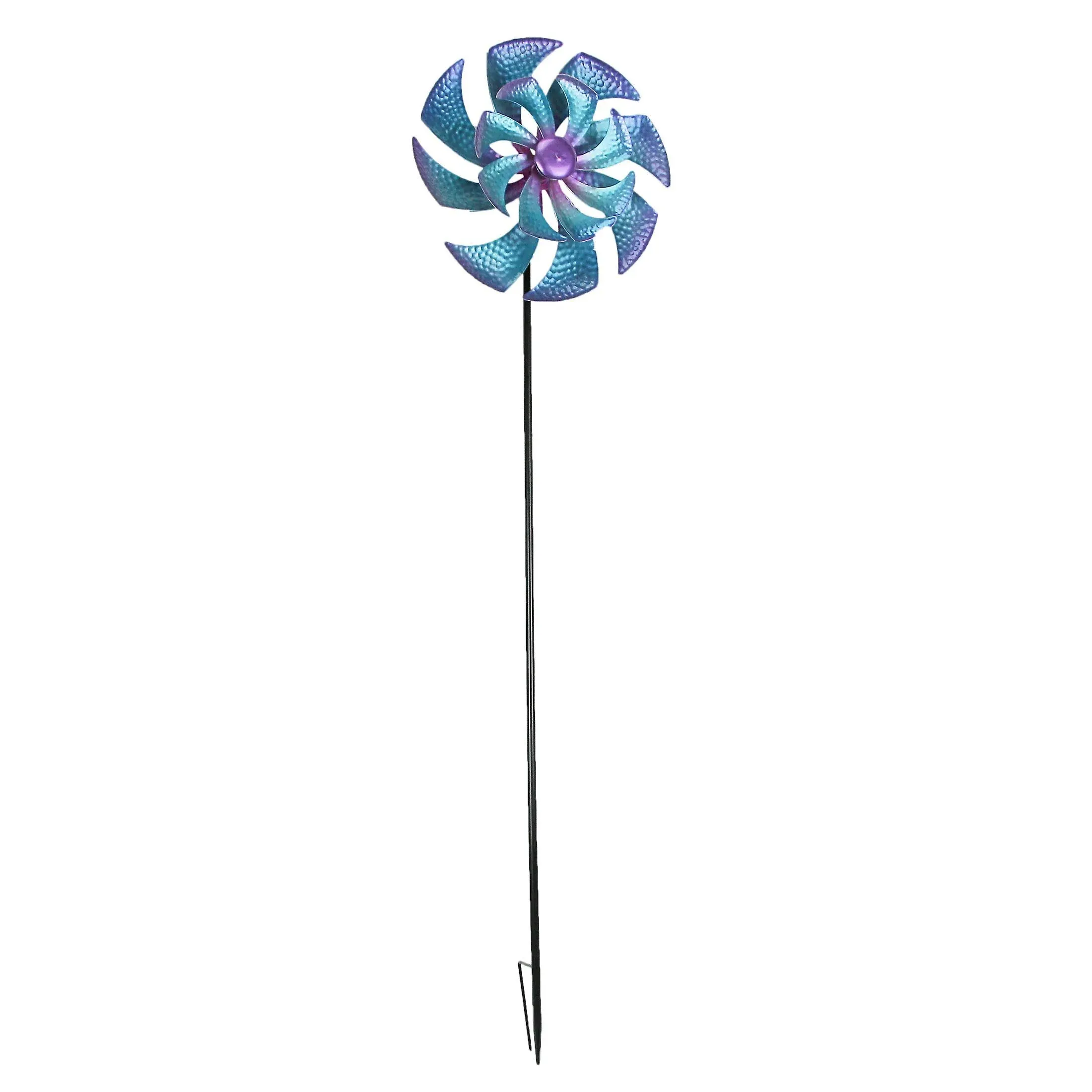 Direct International Purple and Blue Metal Wind Spinner Garden Stake Outdoor Decor Kinetic Yard Art 45 Inches High