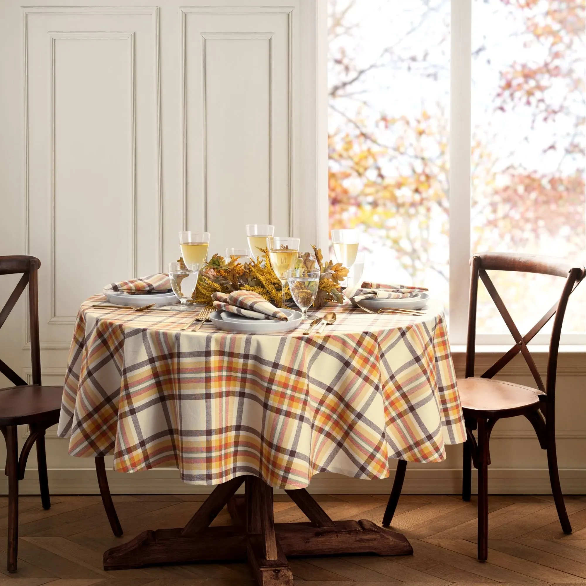 Elrene Home Fashions Tablecloths Multicolor - Ivory & Marigold Plaid Russet Harvest Tablecloth