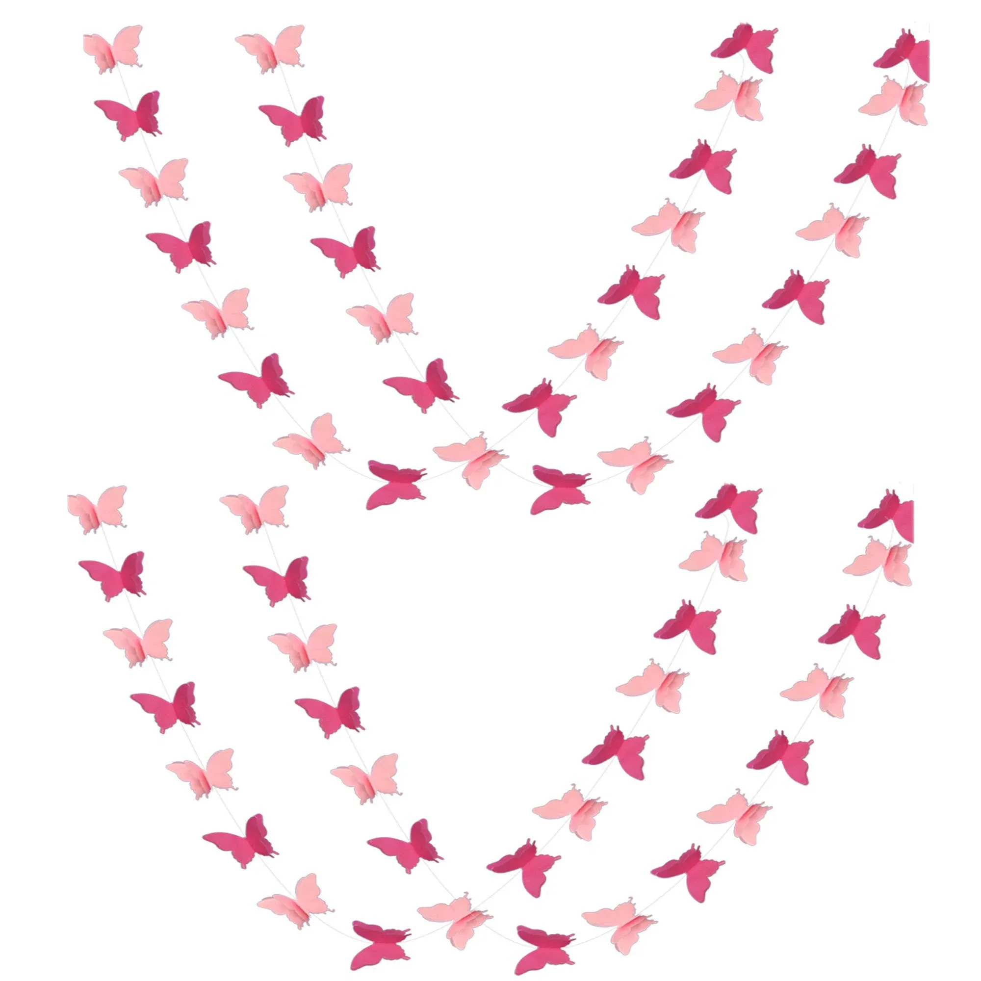 ADLKGG Butterfly Hanging Garland Party Decoration 4 Pack 3D Paper Butterfly Bunting Banner for Wedding Baby Shower Birthday Home Decor Pink