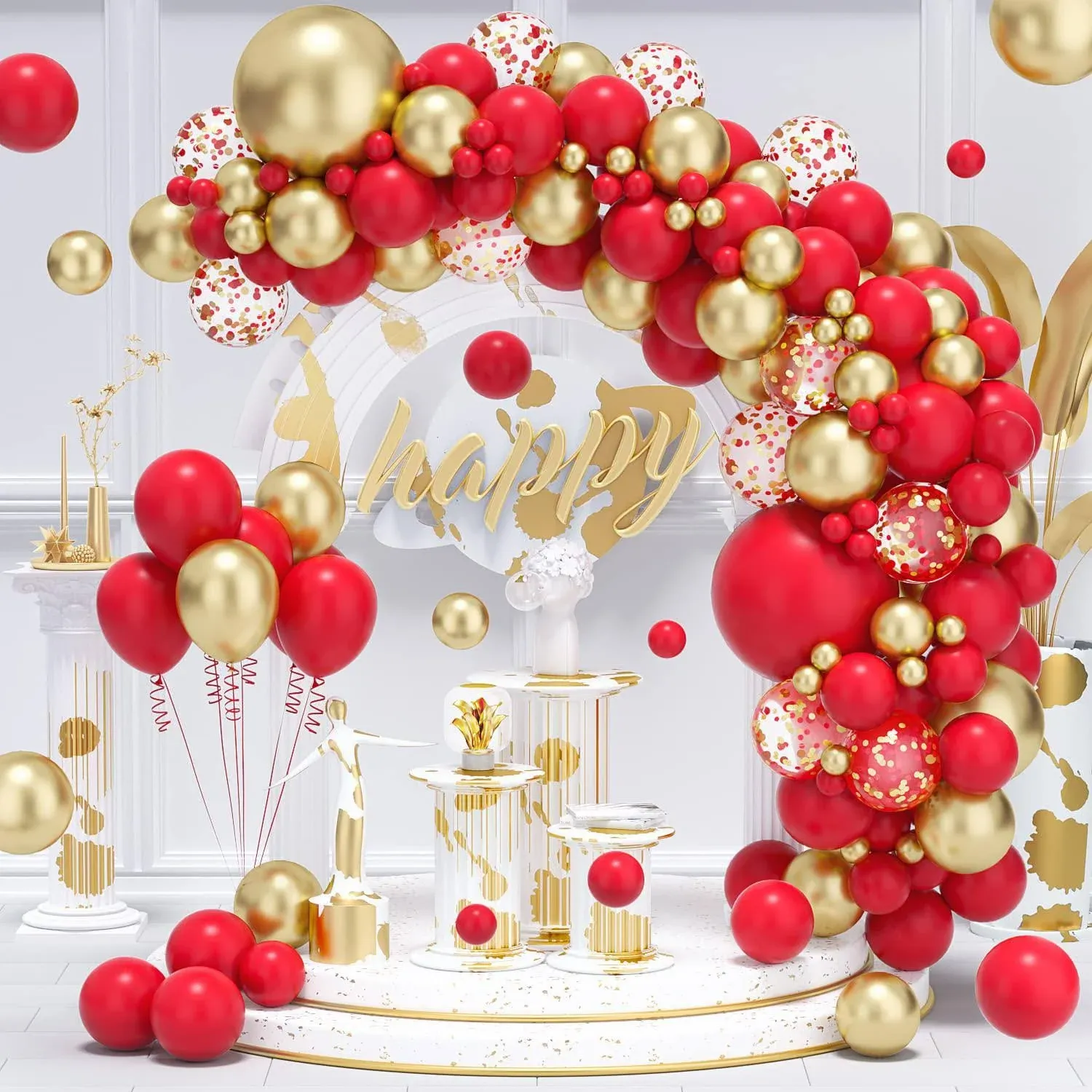 DKCPISCO Red Gold Balloon Garland Arch Kit - 122pcs 18/12/10/5In Red and Gold ...