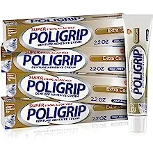 Super Poligrip Extra Care Denture Adhesive Cream, Zinc Free Denture Cream - 2.2 Ounces (Pack of 4)