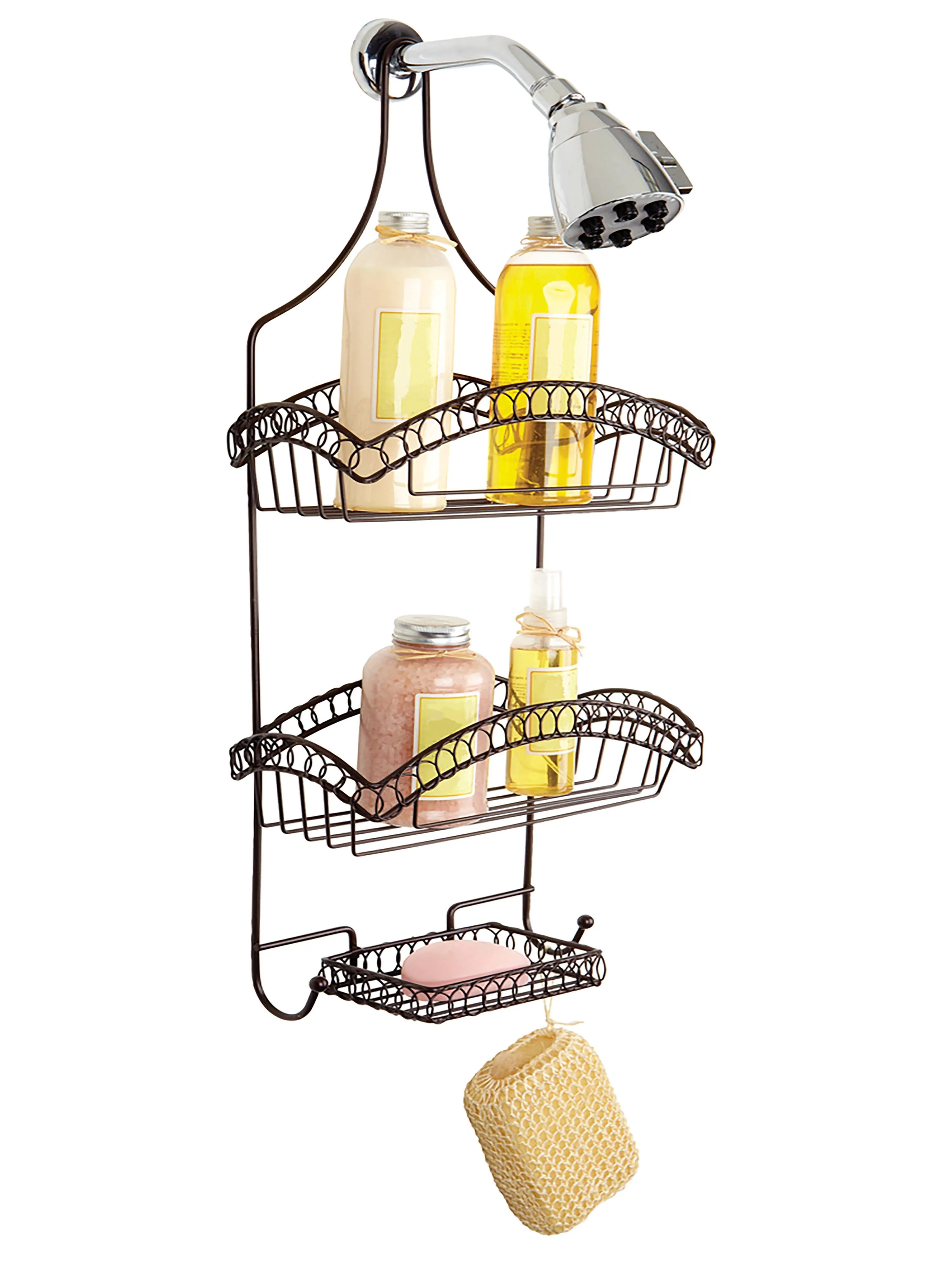 Bath Bliss Bathroom Shower Caddy, Hangs Over the Head, Storage Rust 