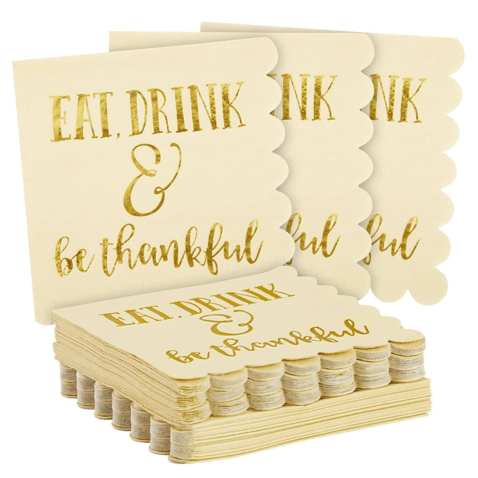 50 Pack Thanksgiving Cocktail Napkins Party Supplies Table Decorations, Eat Drink and Be Thankful (5 x 5 In)