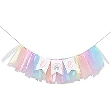 Pastel Rainbow High Chair Banner for 1st Birthday - Tulle and Ribbon One High...