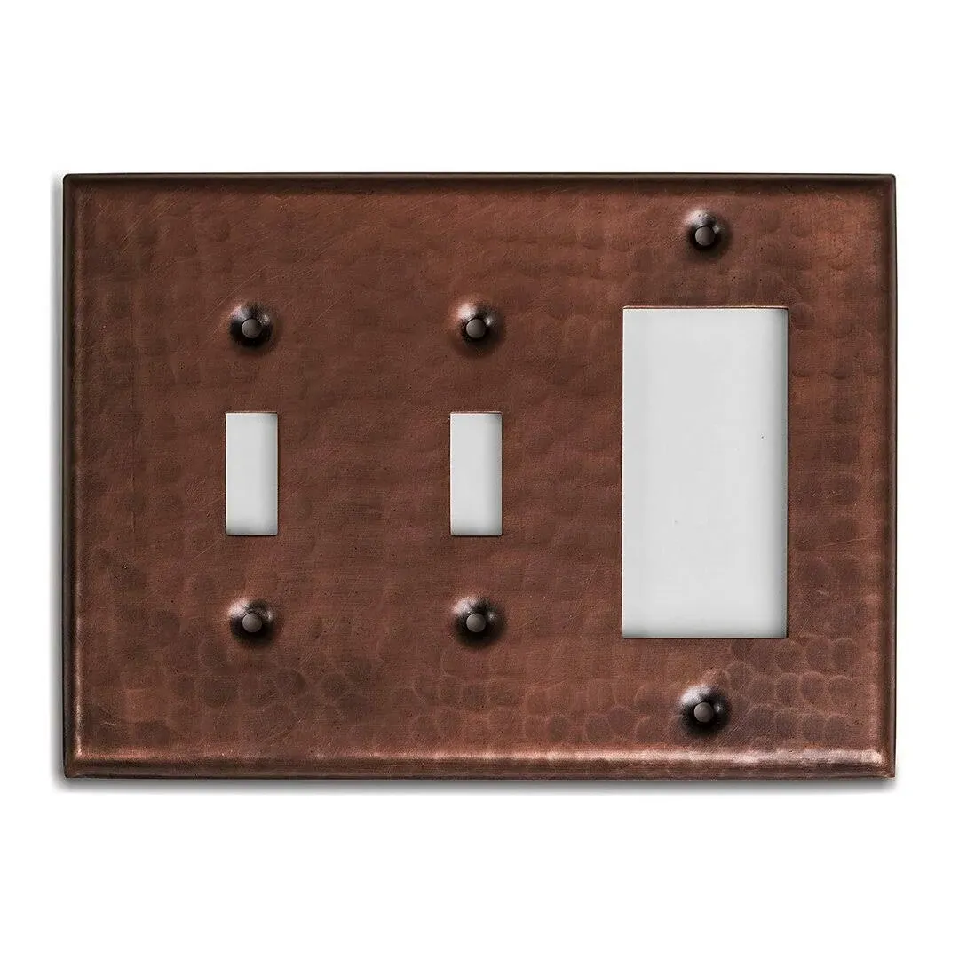 Monarch Abode 17012 Triple Switch Hand Hammered Toggle Rocker Combination Decorative Wall Plate Switch Plate Outlet Cover, 3-Gang, Pure Copper