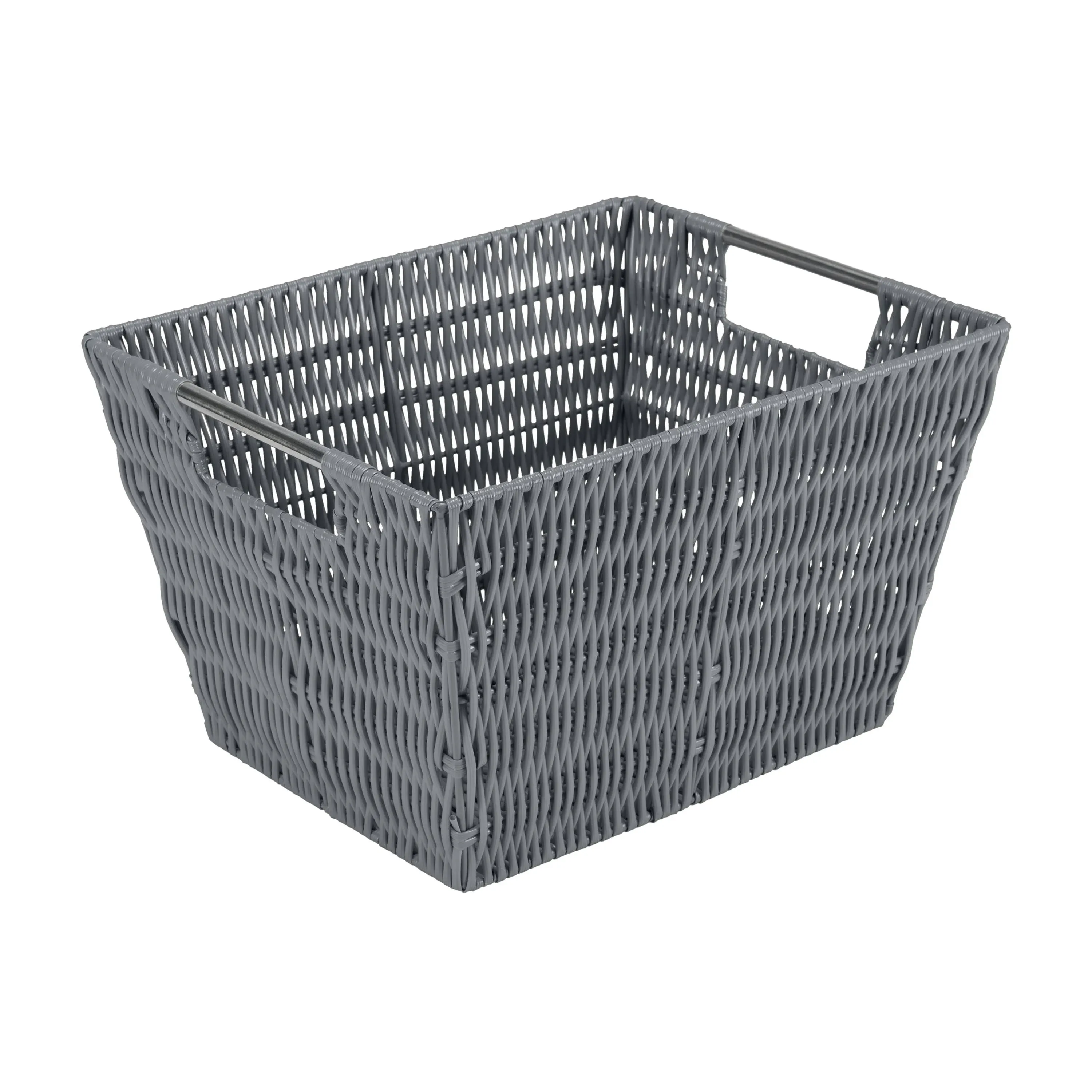 Simplify Medium Rattan Storage Tote Basket in Charcoal