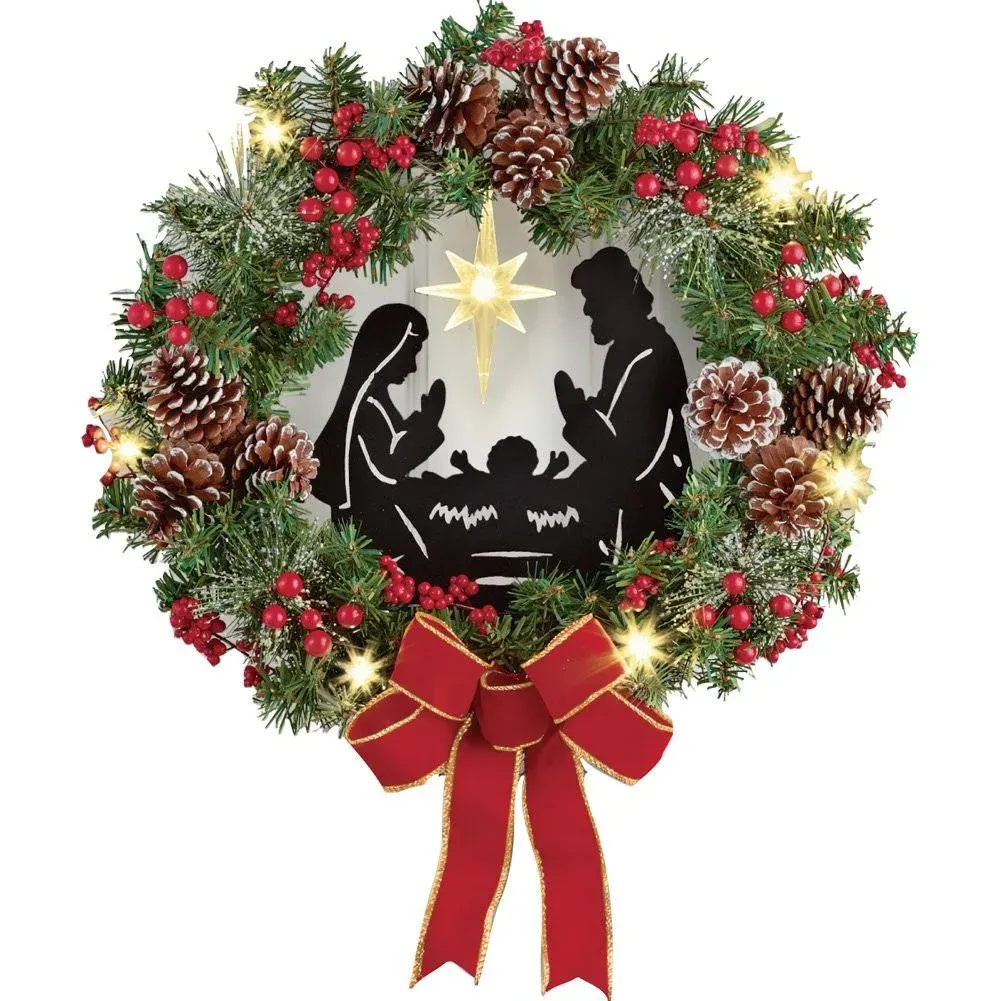 Collections Etc. Lighted Nativity Scene Christmas Wreath