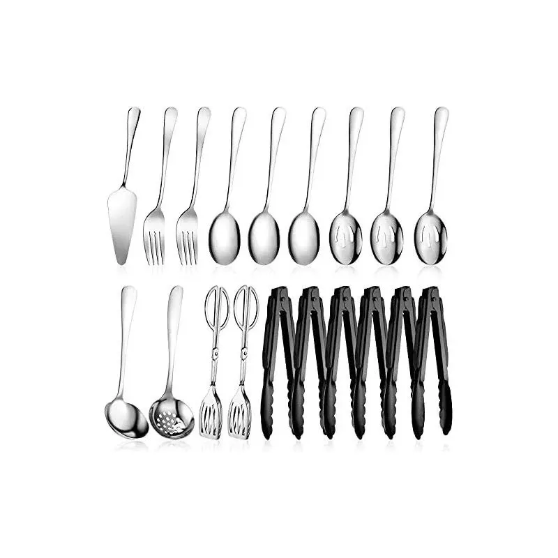 19 Pcs Stainless Steel Serving Utensils Set Flatware Include Spoons Forks Slo...