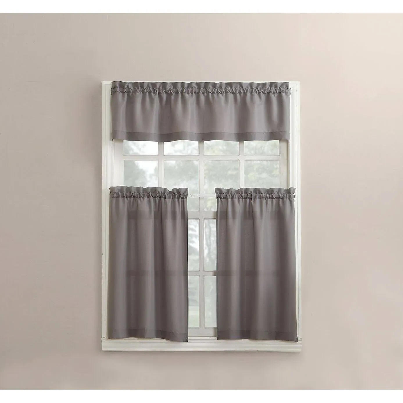 Martine Microfiber Semi-Sheer Rod Pocket Kitchen Curtain Valance and Tiers Set