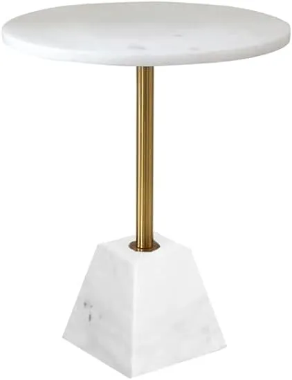 First of A Kind Angela Modern White Marble Pedestal Poke Side Table - Marble Gold ...