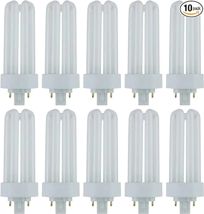 Sunlite CFL Plug-in PLT 4-Pin Triple Tube, 26 Watts, 4-Pin GX24q3 Base, 1800 Lumens, 4100K Cool White, 10 Pack