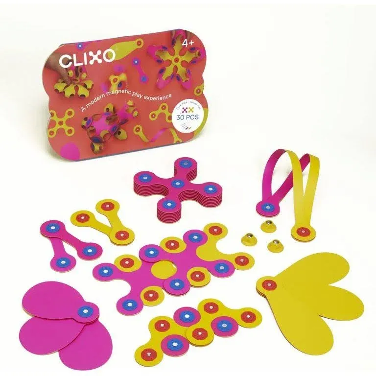 Clixo Crew 30 Piece Pack - The Flexible, Durable, Imagination-Boosting Magnetic Building Toy - Modern, Modular Designs for Hours of STEM Play. A Multi-Sensory Magnet Toy Experience Anywhere! Ages 4-99