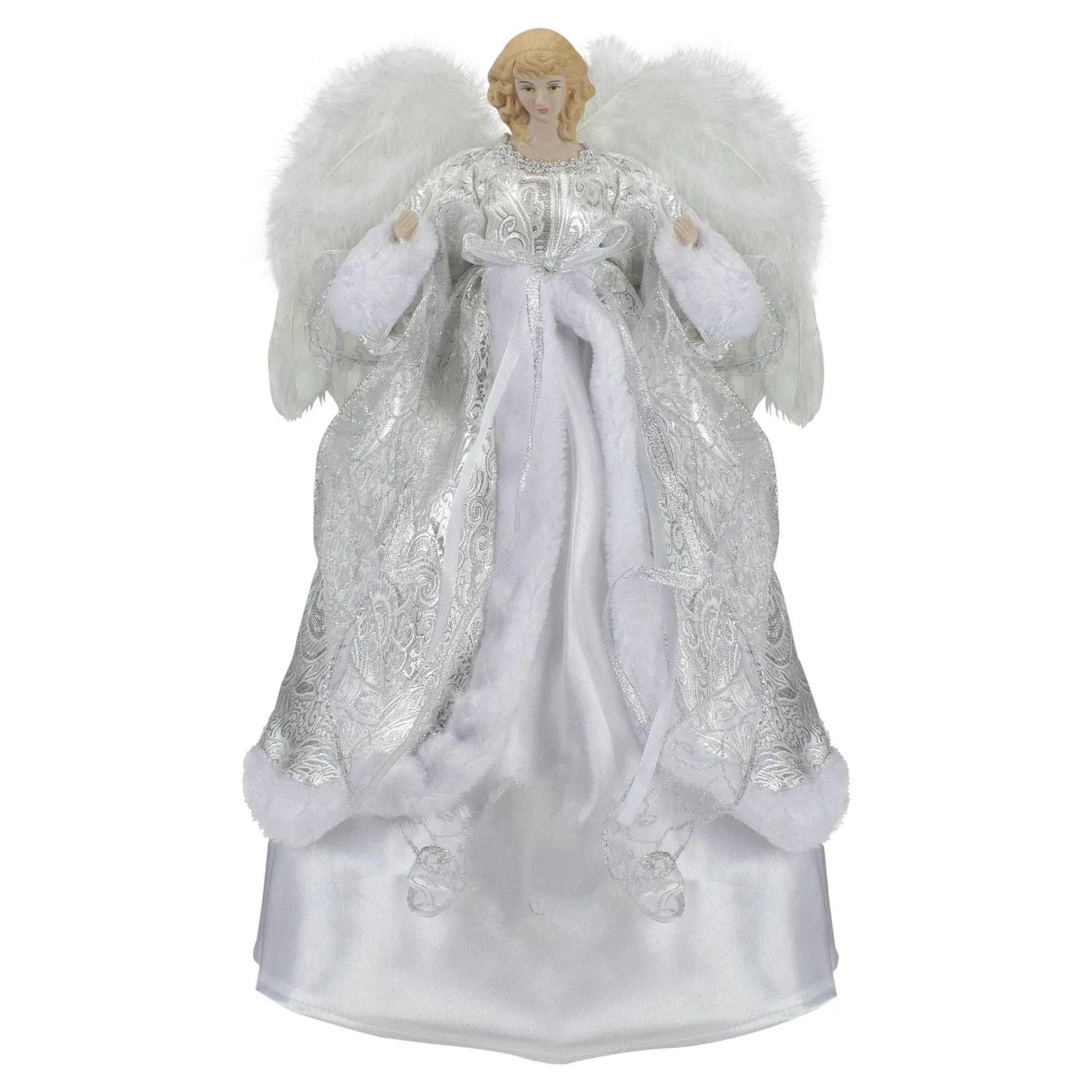 Northlight 18&#034; Blonde Angel White Sliver Dress Faux Fur Christmas Tree Topper