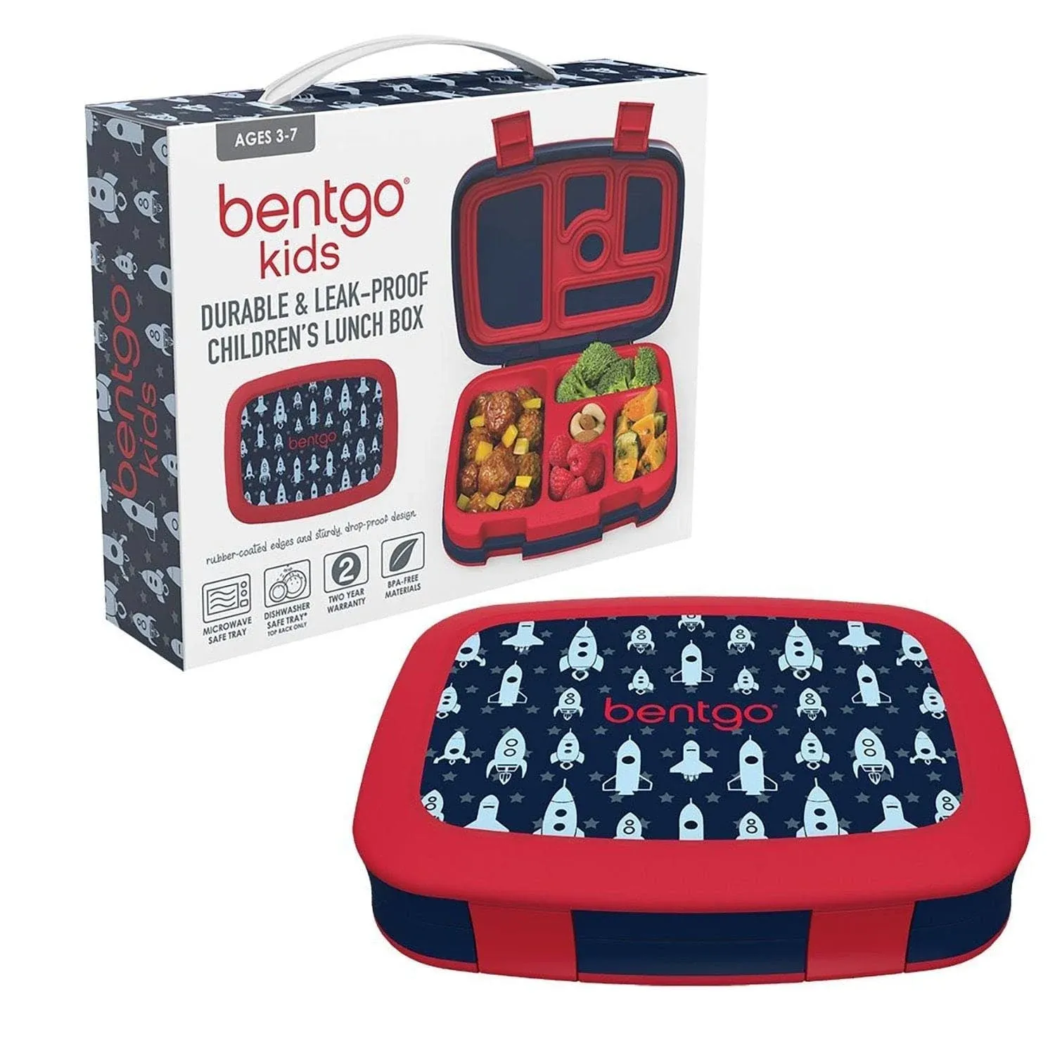 Bentgo® Kids Prints Leak-Proof, 5-Compartment Bento-Style Kids Lunch Box - Ideal Portion Sizes for Ages 3 to 7 - BPA-Free, Dishwasher Safe, Food-Safe Materials (Space)