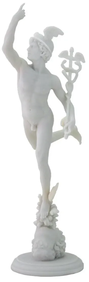 Flying Mercury Sculpture Greek God Hermes H: 14.5 inch Marble Finish