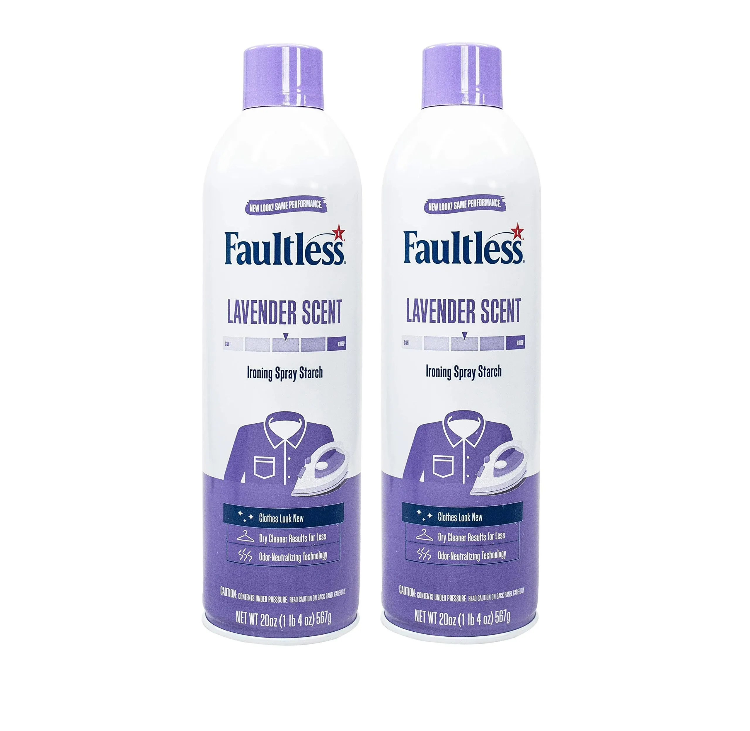 Laundry Starch Spray, Faultless Lavender Spray Starch 20 oz Cans for a Smooth Iron Glide on Clothes & Fabric Even Spray, Easy Iron Glide, No Reside (Pack of 2)