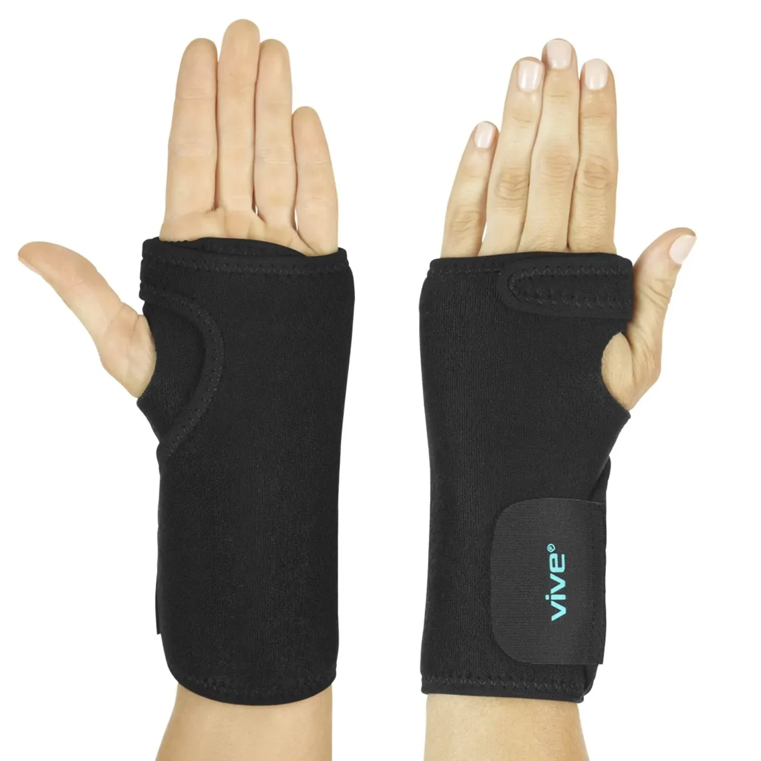 Vive Wrist Brace - Carpal Tunnel Hand Compression Support Wrap for Men, Women, Tendinitis, Bowling, Sports Injuries Pain Relief - Removable Splint - Universal Ergonomic Fit (Black, Left)