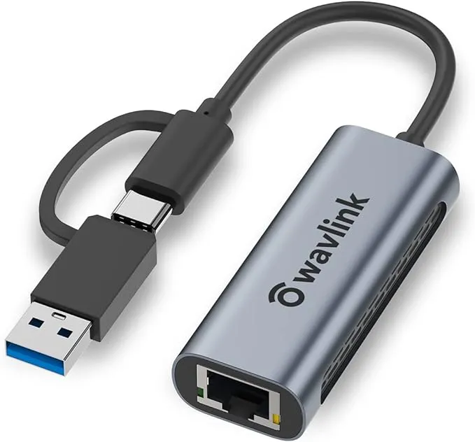 WAVLINK Adattatore USB Ethernet 2.5G, 2500Mbps USB C Ethernet Adapter, Thunderbolt 3 Adattatore Cavo Ethernet, RJ45 Gigabit Ethernet per Mac, Windows e Linux.