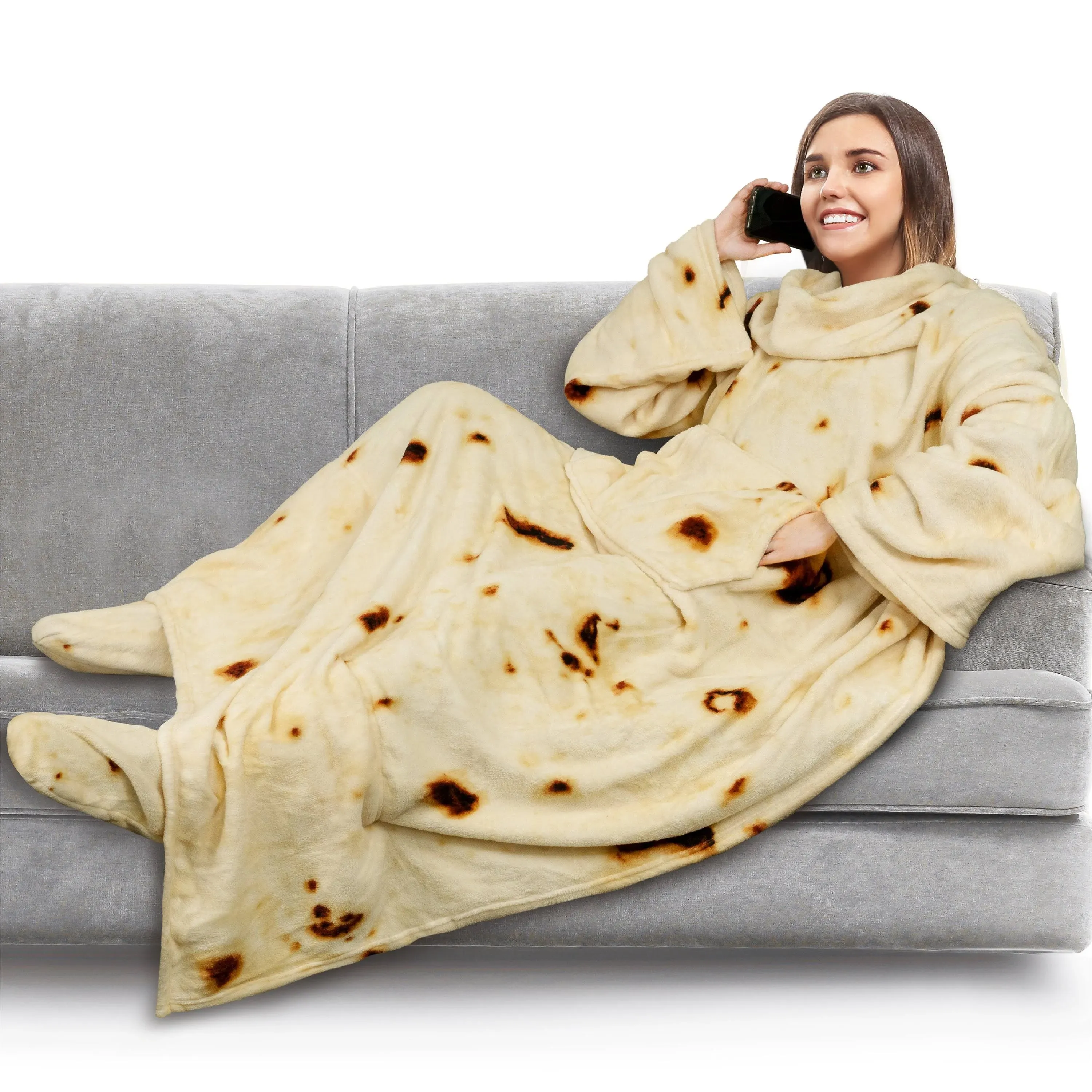 PAVILIA Fleece Blanket with Sleeves and Foot Pockets