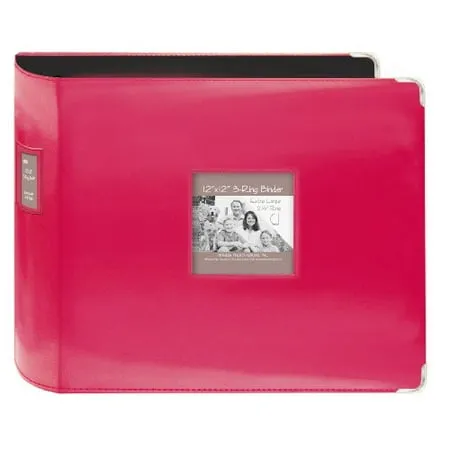 Bright Pink - Sewn Leatherette 3-Ring Binder 12"x12" - Pioneer