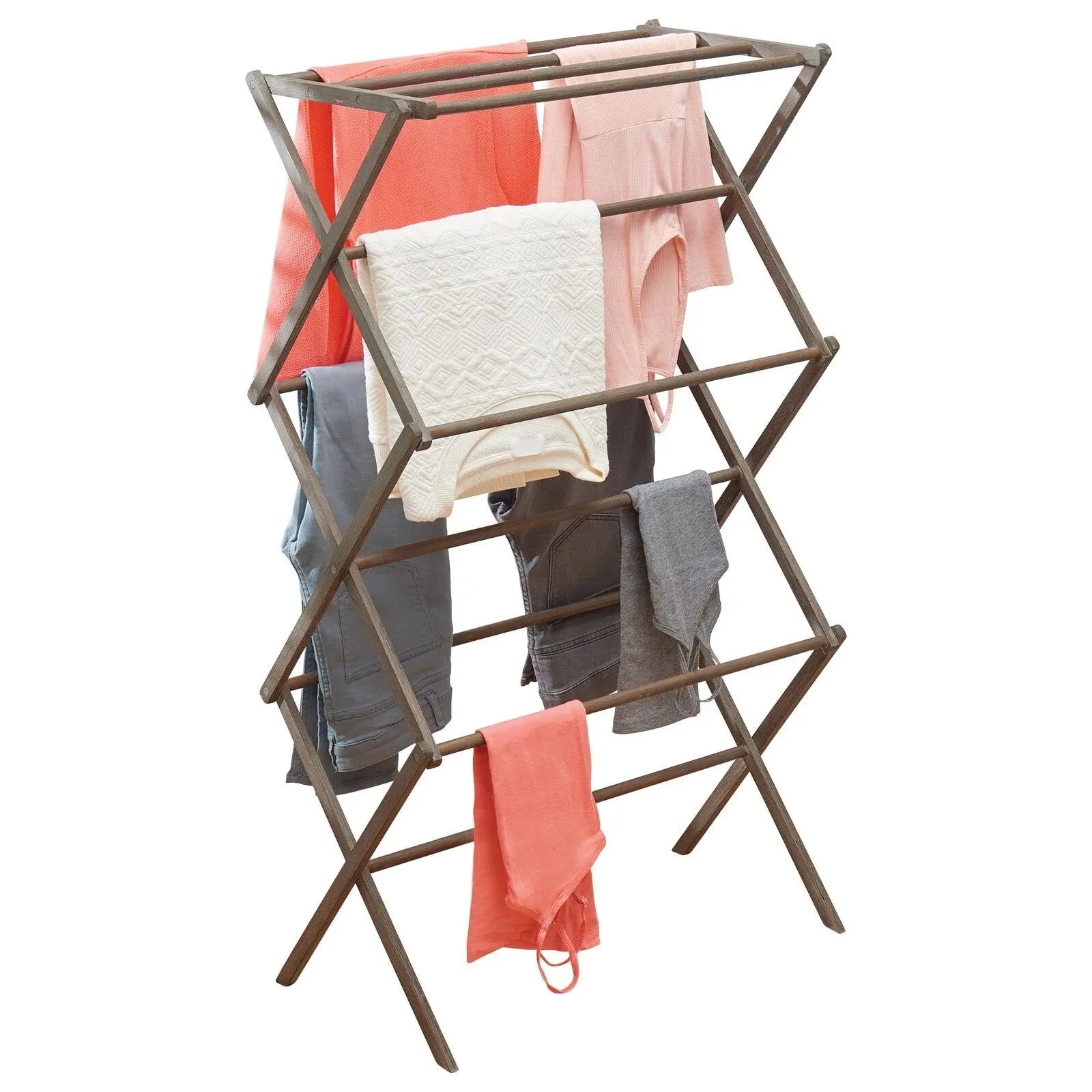 mDesign Bamboo Clothes Drying Rack - Collapsible, Foldable Wooden Laundry Drying Rack - Compact and Portable Indoor or Outdoor Air Dry Rack for Clothes and Delicates - Echo Collection - Natural