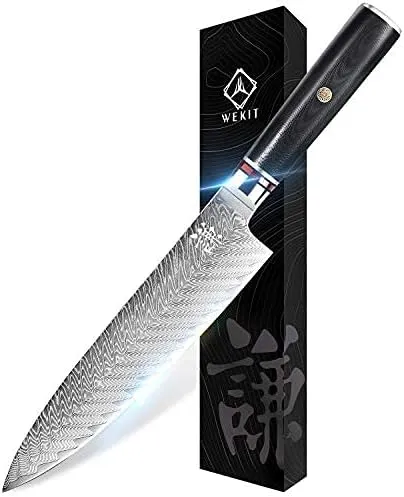 Damascus Chef Knife Japanese Chefs Knife 8 Inch VG10 Kitchen Knife 67-Layer High Carbon Stainless Steel Knife Ergonomic Superb Edge Retention Gyuto Chefs Knives with Gift Box