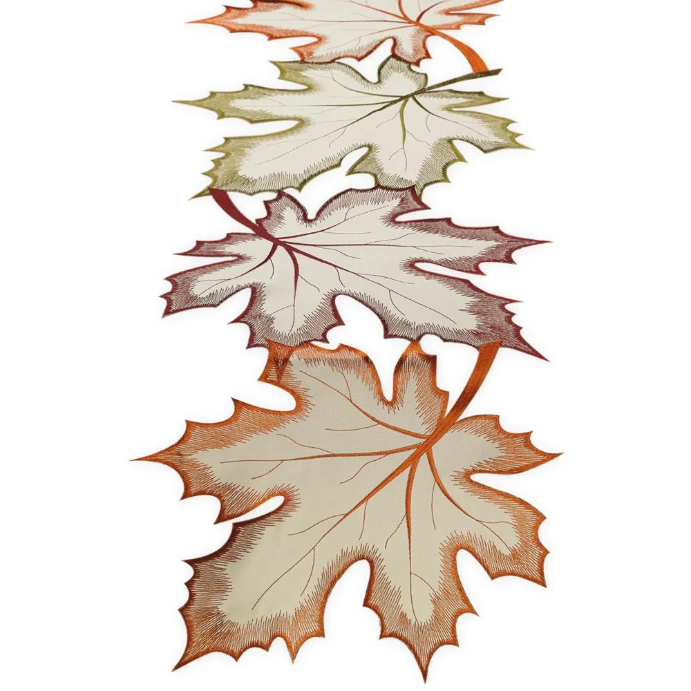 DII Fall Leaves Table Runner - 14x60 Inches - Off-white - Polyester - Serveware Accessory