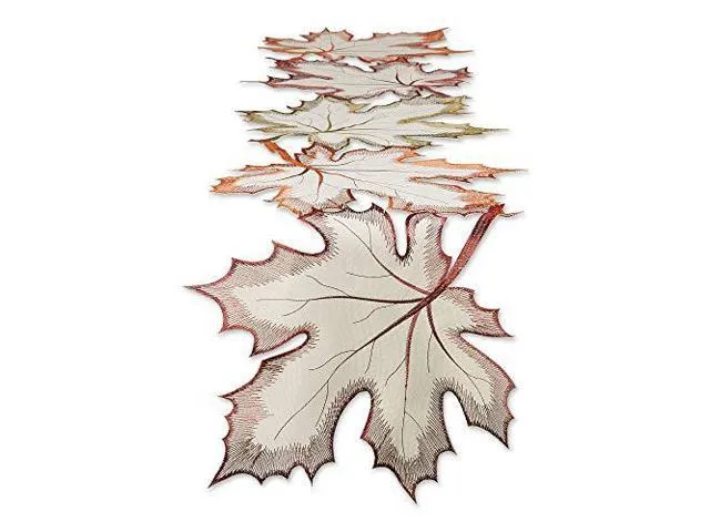 DII 14x60' Polyester Table Runner, Embroidered Maple Leaves - Perfect for Fall, Thanksgiving, Catering Events, or Everyday Use