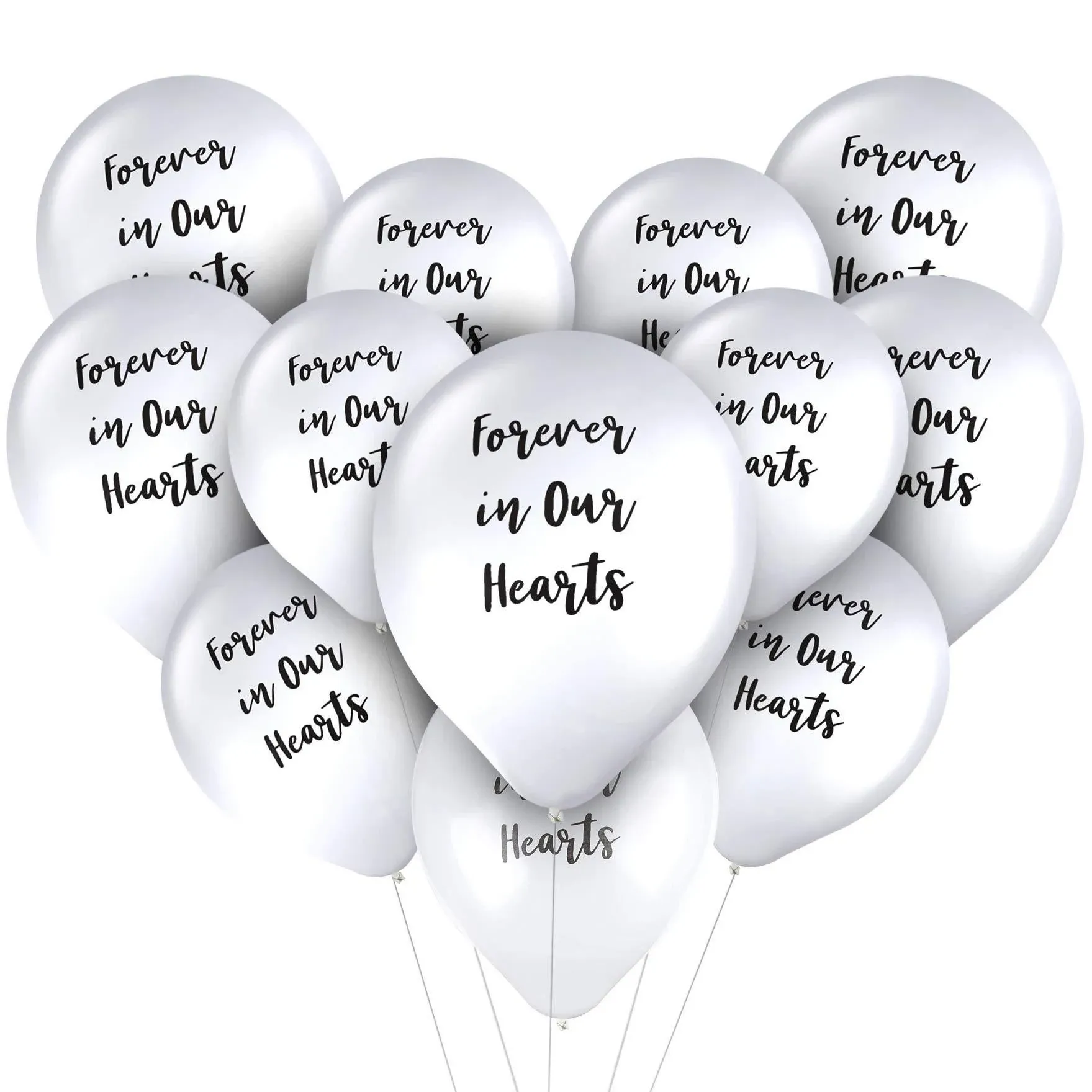 Memorial Balloons -30-Pack White Balloons with BlackForever in Our Hearts Text